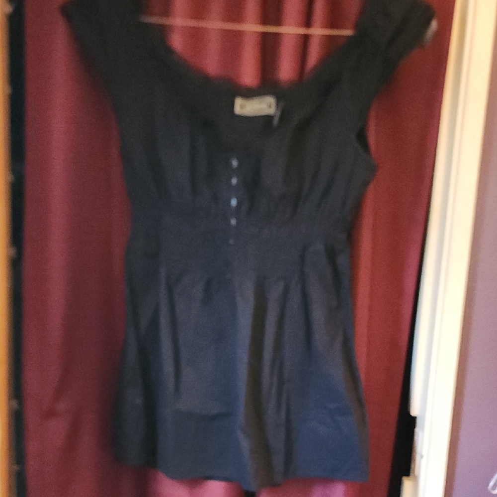 Guess Black Cap Sleeve Milkmaid Blouse
